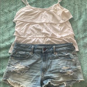 Old Navy White Tank Top, AE jean shorts